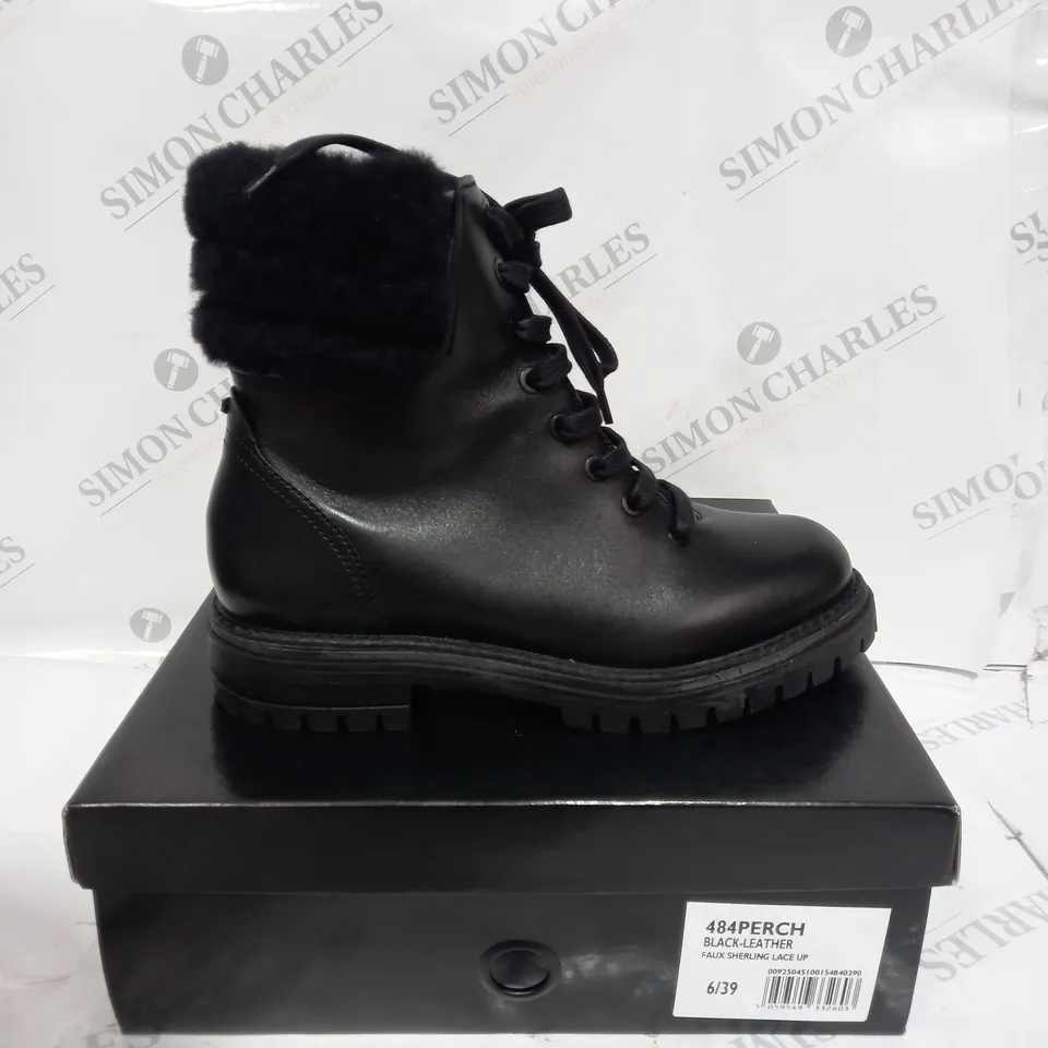 BOXED PAIR OF DUNE LACE UP BOOTS IN BLACK - SIZE 6