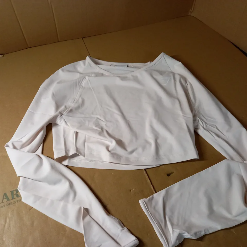 GYMSHARK LONG SLEEVE WORKOUT TOP - WHITE SIZE M