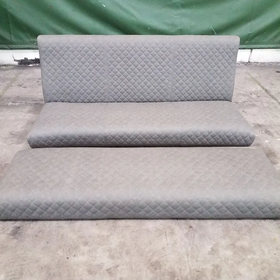 QUALITY DESIGNER 2 SEATER SOFA & RECTANGLER FOOTSTOOL - GREY FAUX LEATHER