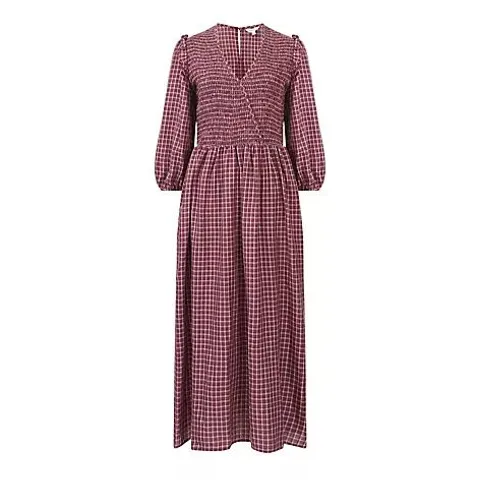 GREAT PLAINS SMOCKED CHECK DRESS WITH SCRUNCHIE- SIZE 16