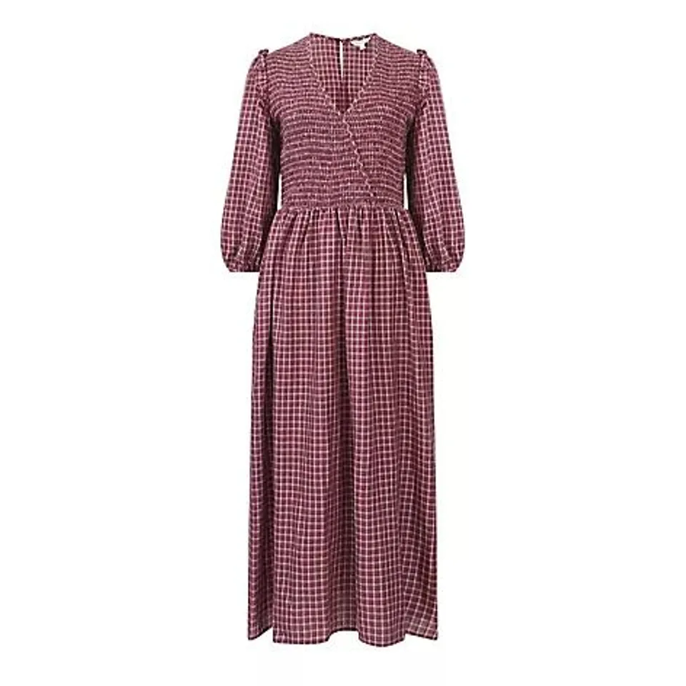 GREAT PLAINS SMOCKED CHECK DRESS WITH SCRUNCHIE- SIZE 16