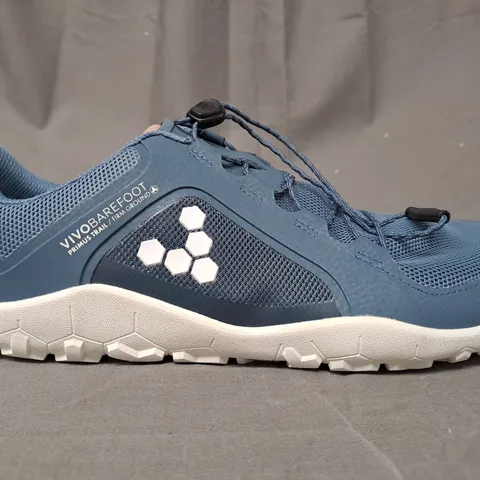 BOXED PAIR OF VIVO BAREFOOT PRIMUS TRAIL II SHOES IN BLUE EU SIZE 44