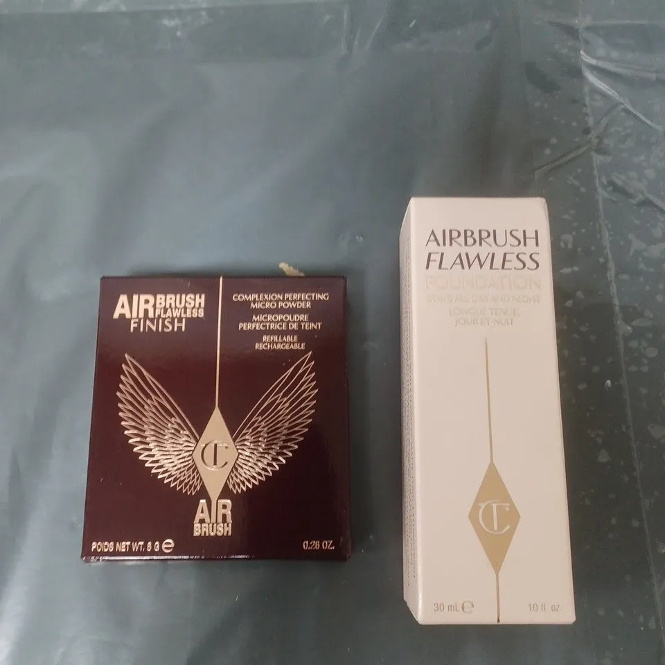 LOT OF 2 CHARLOTTE TILBURY AIRBRUSH FLAWLESS FOUNDATION SHADE 6 WARM 30ML AND AIRBRUSH FLAWLESS COMPLEXION PERFECTING POWDER 6.6G
