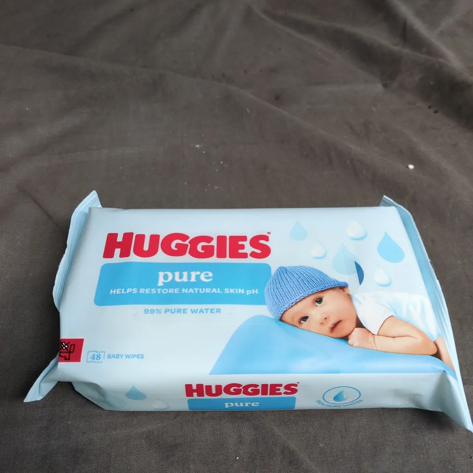 BOX OF APPROXIMATELY 18 PACKS OF HUGGIES PURE BABY WIPES 48 WIPES PER PACK