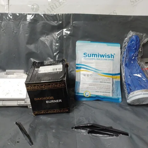 BOX OF APPROXIMATELY 8 ASSORTED ITEMS TO INCLUDE - SPOKEY SPOKE WRENCH , COLD COMPRESS BAG , BAKHOOR BURNER ETC