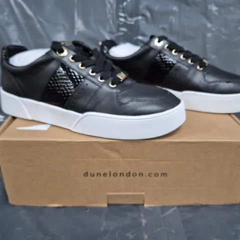 DUNE LONDON ELYSIUM LEATHER TRAINERS - BLACK - SIZE 5