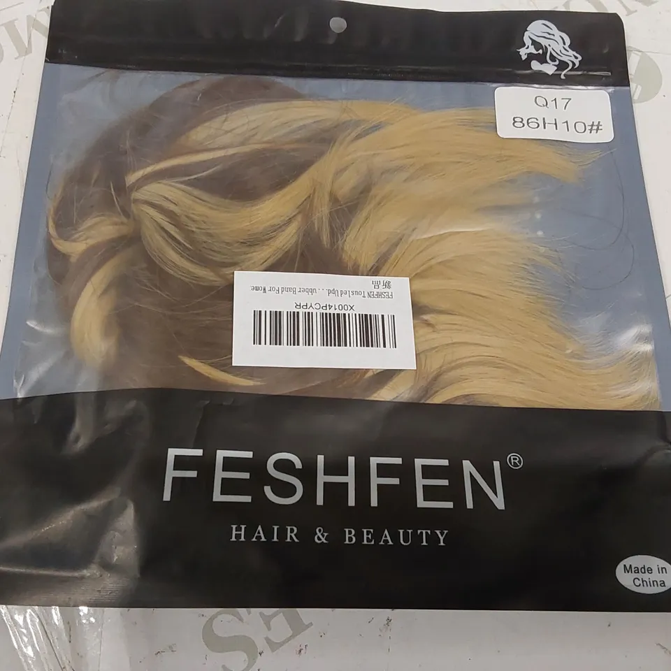 BOX CONTAINING APPROXIMATELY 200 FESHFEN BROWN/BLONDE TOUSLED UPDO HAIR PIECES