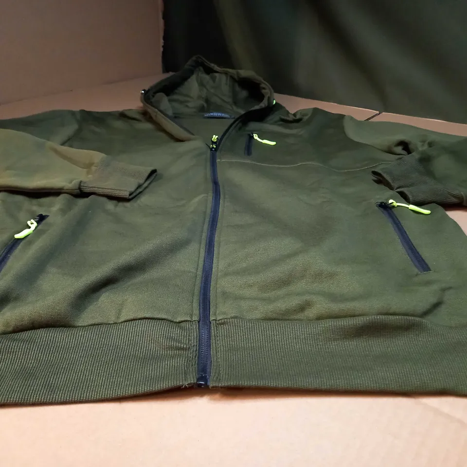 DESIGNER KHAKI ZIPPED FLEECED HOODIE - XL