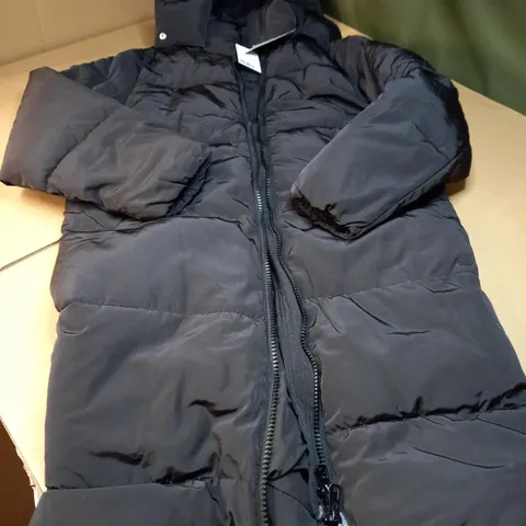 H&M BLACK PADDED/HOODED FULL LENGTH COAT - XXS