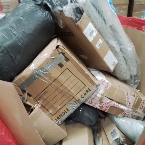 PALLET CONTAINING VARIOUS ASSORTED BOXED HOUSEHOLD ITEMS TO INCLUDE: SOFT SIDED PET CRATE, LARGE THROWS, BABY HIGH CHAIR SET AND LOTS MORE UNMARKED BOXED ITEMS 
