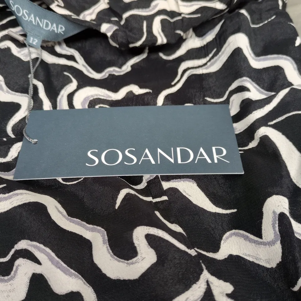 SOSANDAR BLACK AND WHITE ABSTRACT PRINT MIDI DRESS SIZE 12 TAGGED