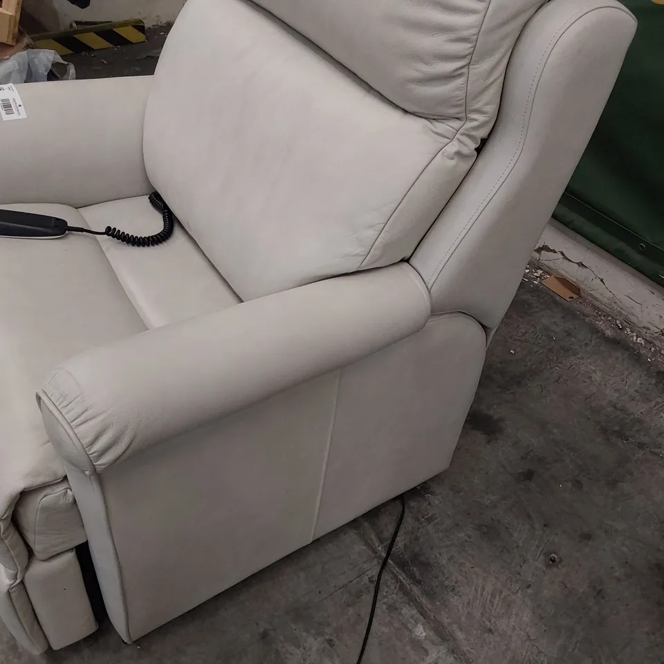 QUALITY BRITISH DESIGNER G PLAN NEWBURY POWER RECLINING DUEL ELEVATE EASY CHAIR REGENT CHALK LEATHER 