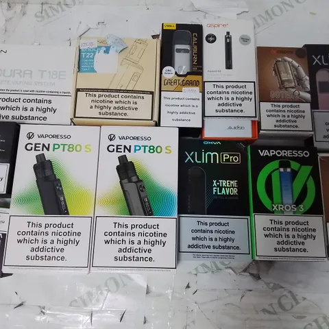 LOT OF ASSORTED E-CIGS AND PARTS TO INCLUDE VAPORETTO, INVOKING AND ASPIRE