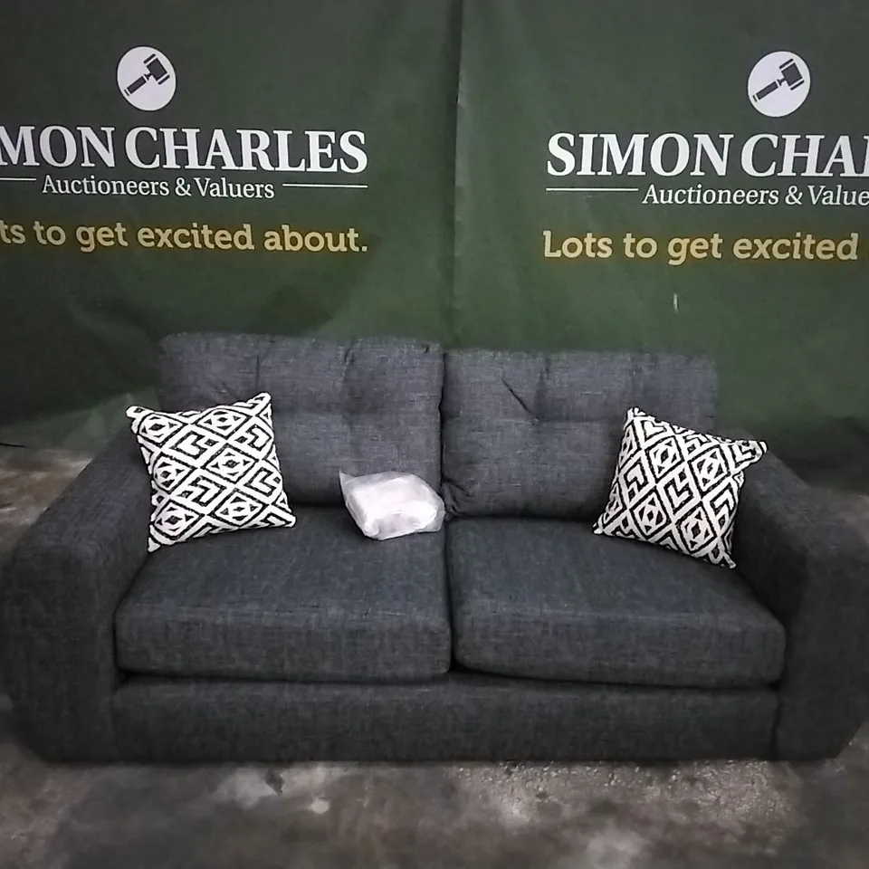 QUALITY DESIGNER BLISS FURNITURE 2-SEATER SOFA UPHOLSTERED IN A GREY JUMBO CORD FABRIC. 