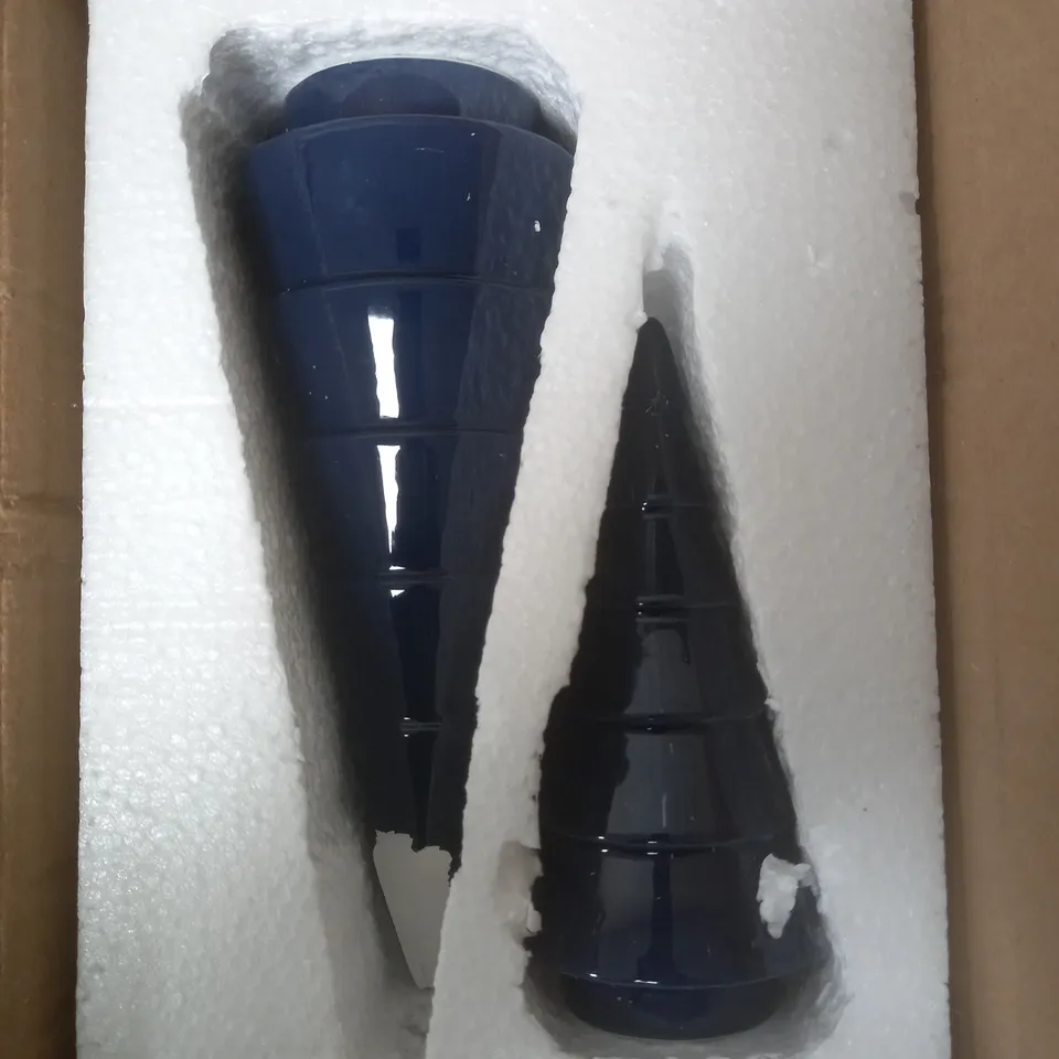 SET OF 2 BLUE CERAMIC CHRISTMAS TREES