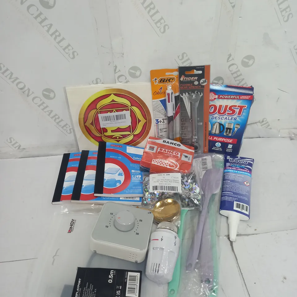 APPROXIMATELY 10 ASSORTED HOUSEHOLD GOODS TO INCLUDE BIC BALLPOINT PEN/MECHANICAL PENCIL, QUEST DESCALER, MOULD MAGIC GEL ETC. 