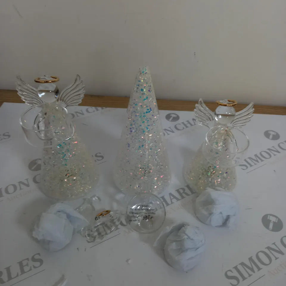 HOME REFLECTIONS SET OF 3 PRE-LIT GLASS ANGEL CANDLE HOLDERS