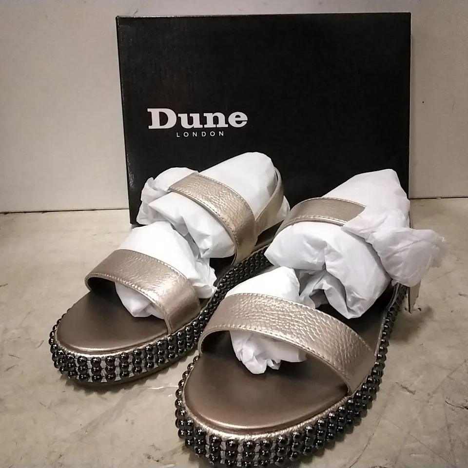 BOXED DUNE PEWTER SANDALS,  UK 6 , 5 PAIRS 
