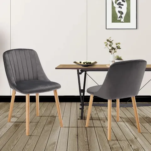 BOXED PAIR OF SAMARA VELVET UPHOLSTERED UPHOLSTERED BACK SIDE CHAIRS - GREY (1 BOX)