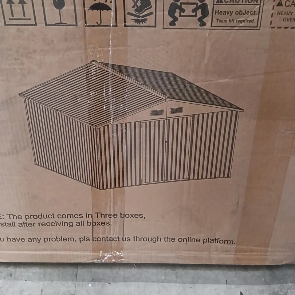 BOXED 12x10ft STORAGE SHED - BROWN (3 BOXES)