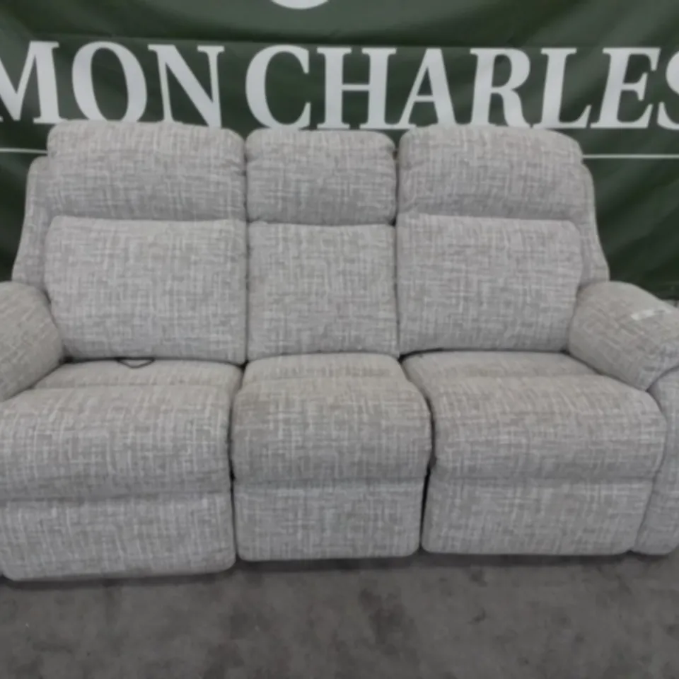 DESIGNER G PLAN MADE KINGSBURY SHORE OATMEAL FABRIC ELECTRIC RECLINING THREE SEATER SOFA