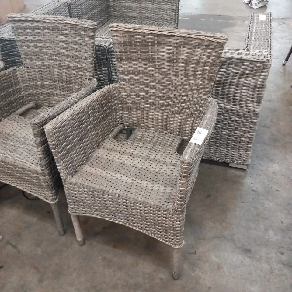 FOUR RATTAN EFFECT GARDEN CHAIRS