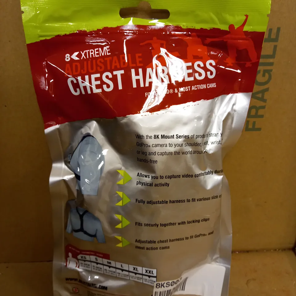 8K XTREME ADJUSTABLE CHEST HARNESS - FITS GOPRO AND MOST ACTION CAMS