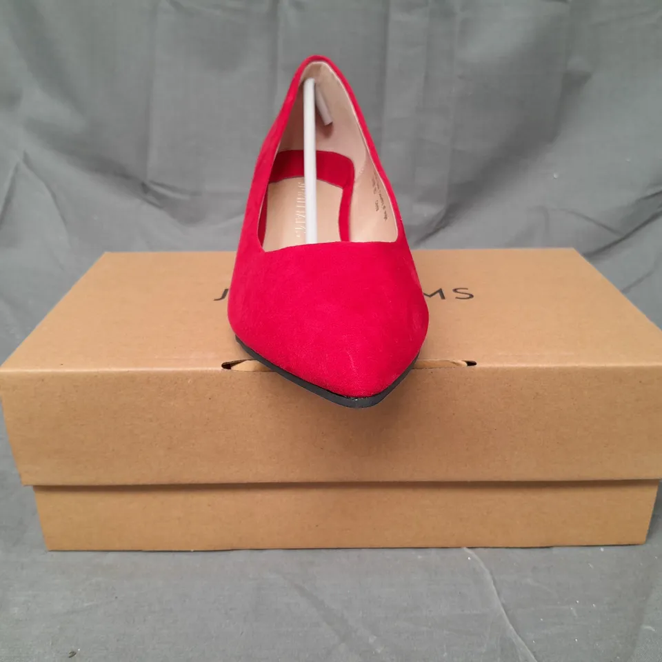 BOX OF APPROXIMATELY 8 JD WILLIAMS HEELED SLIP-ON SHOES IN RED - VARIOUS SIZES
