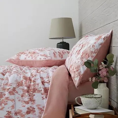 COZEE HOME ABSTRACT PRINT & TEXTURED VELVETSOFT 4 PIECE DUVET SET PINK DOUBLE
