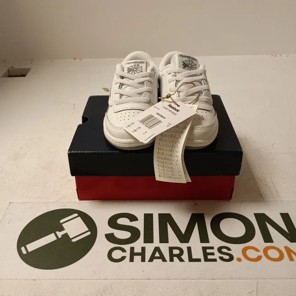 BOXED PAIR OF REEBOK CLUB C REVENGE INFANT TRAINERS IN WHITE - UK 8