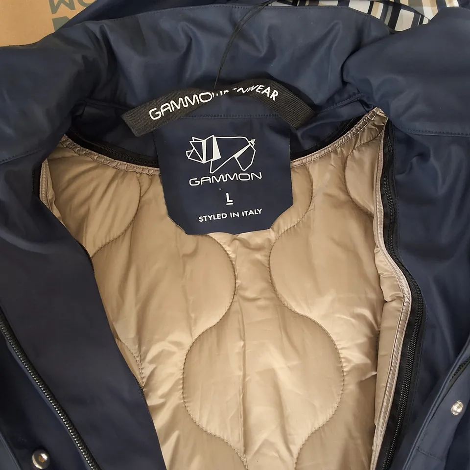 GAMMON NAVY ZIP THROUGH HOODED COAT - L