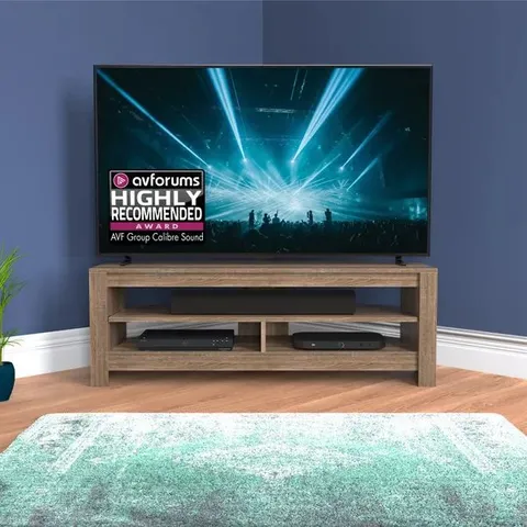 BOXED AVF CALIBRE CA140GO 1400mm TV STAND - RUSTIC SAWN OAK (1 BOX)
