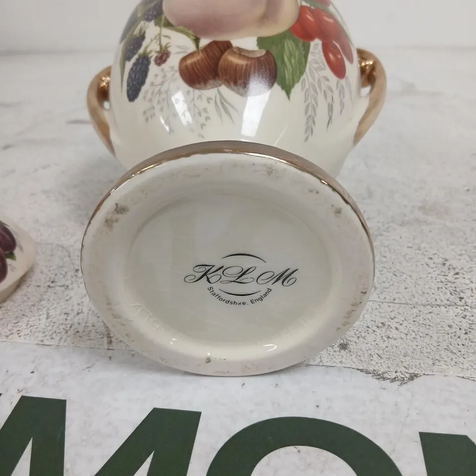 VINTAGE KLM STAFFORDSHIRE LIDDED URN VASE "ORCHARD FRUITS" PATTERN