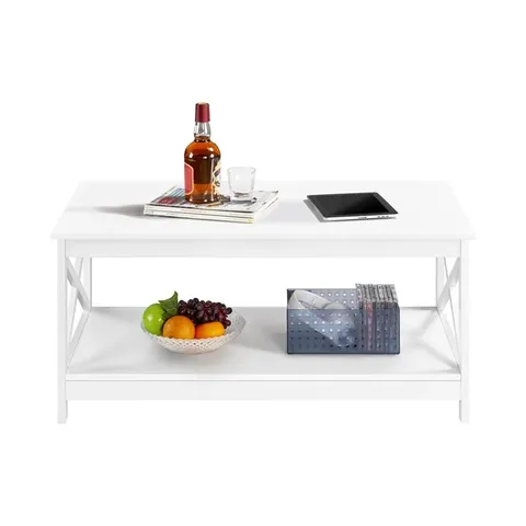 BOXED YAHEETECH 2-TIER COFFEE TABLE WITH STORAGE SHELF - WHITE (1 BOX)