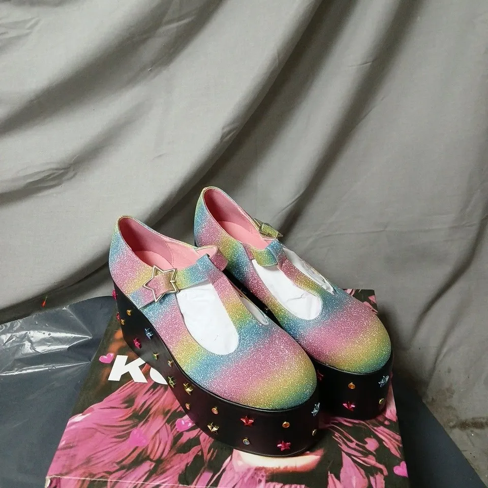 KOI SHINO RAINBOW PLATFORM MARY JANES MULTI COLOUR BOXED SIZE 8