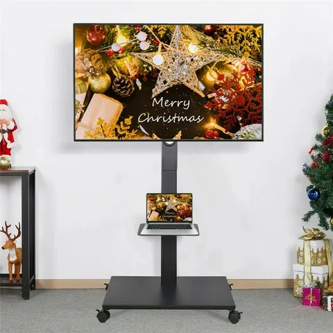 BOXED SWIVEL MOBILE FLOOR TV STAND ON WHEELS FOR 32-65 INCH PLASMA/LCD/LEDM, HEIGHT ADJUSTABLE TALL TV STAND (1 BOX)