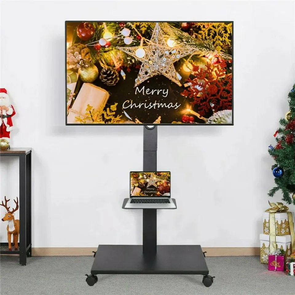 BOXED SWIVEL MOBILE FLOOR TV STAND ON WHEELS FOR 32-65 INCH PLASMA/LCD/LEDM, HEIGHT ADJUSTABLE TALL TV STAND (1 BOX)
