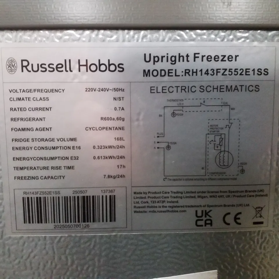 RUSSELL HOBBS RH143FZ552E1SS FREESTANDING UPRIGHT FREEZER