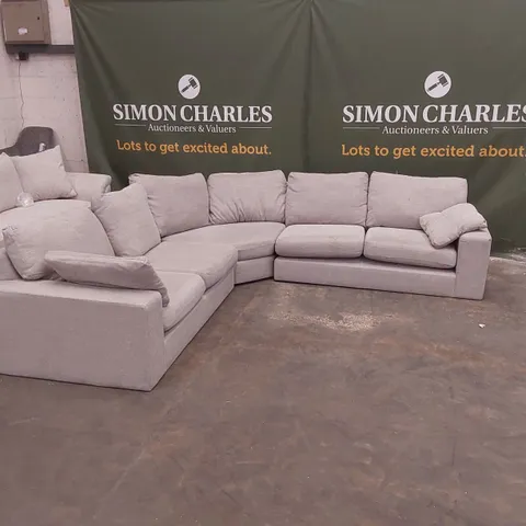 QUALITY DESIGNER LIGHT GREY FABRIC UPHOLSTERED LH CORNER SOFA 