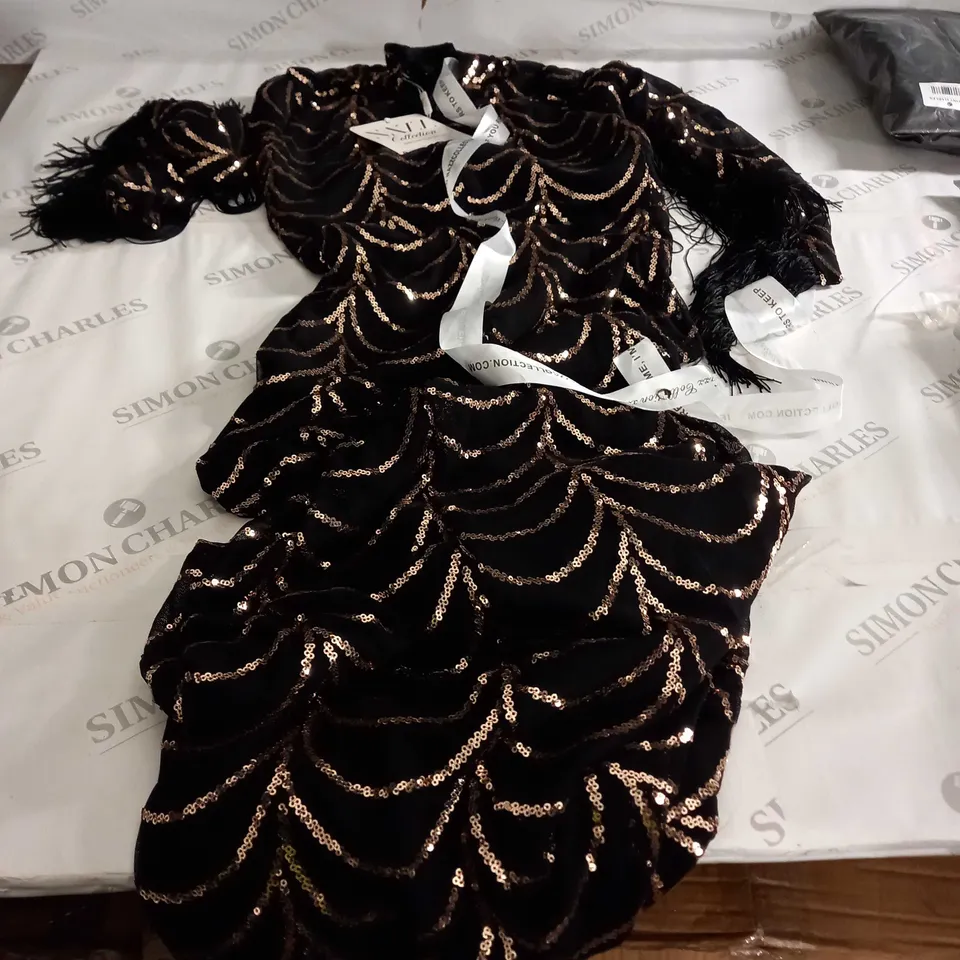 NAZZ COLLECTION BLACK LUXE TASSEL FRINGE DRESS SIZE 10
