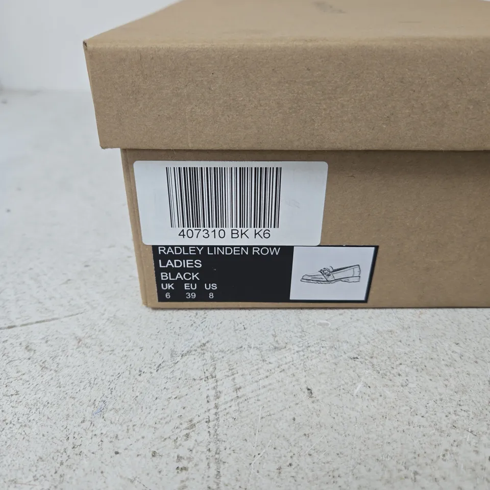RADLEY LINDEN ROW LADIES' BLACK PATENT LEATHER LOAFERS – UK 6 (EU 39, US 8) – BOXED