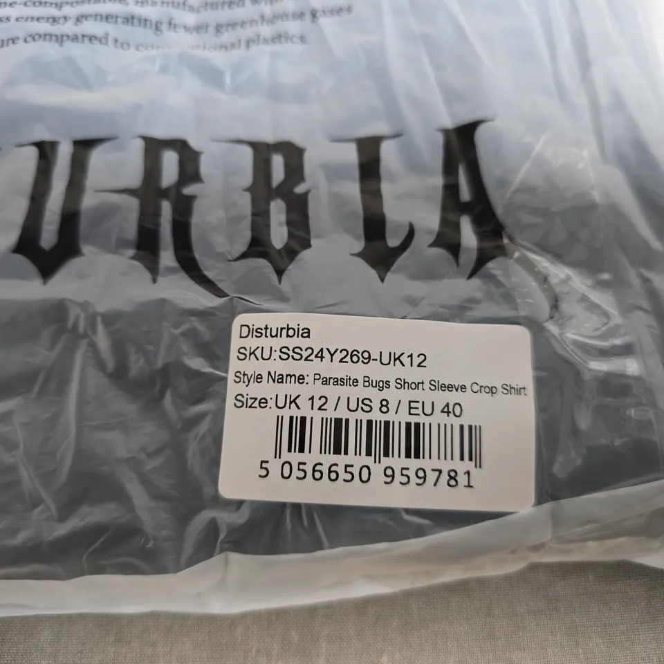 DISTURBIA PARASITE BUGS SHORT SLEEVE CROP SHIRT – UK 12