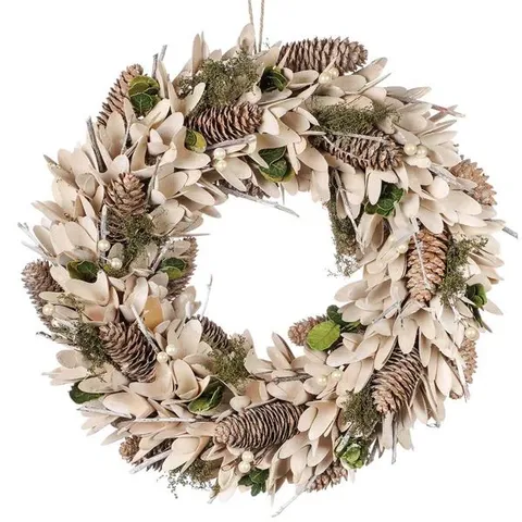 BOXED HANDCRAFTED FAUX PINECONES 36CM WREATH 