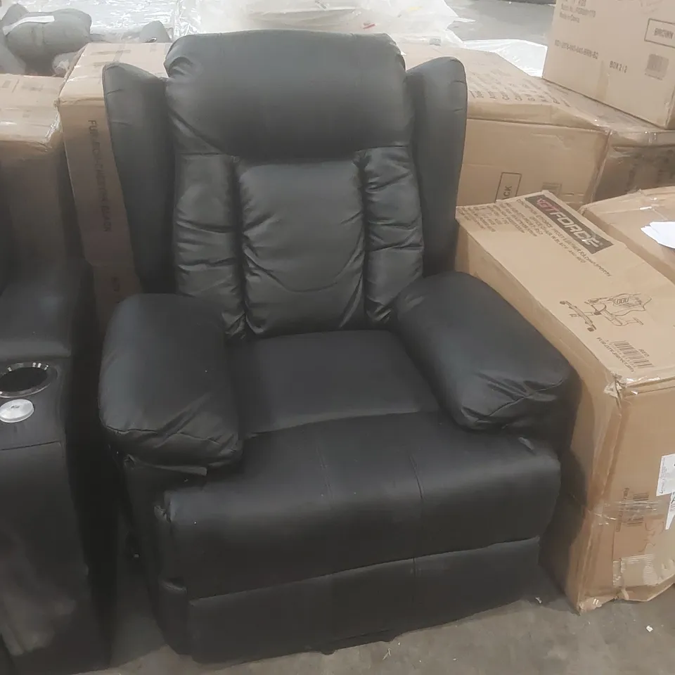 DESIGNER FAUX LEATHER UPHOLSTERED ELECTRIC RECLINER CHAIR - BLACK