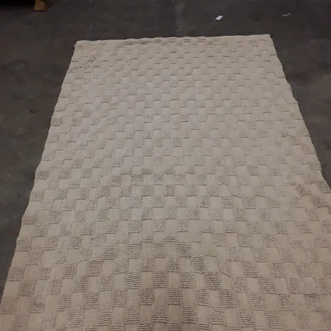 BEIGE WOVEN AREA RUG WITH GEOMETRIC SQUARE PATTERN 235X158CM APPROXIMATELY