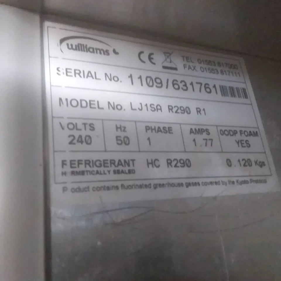 WILLIAMS LJ1SA R290 R1 UPRIGHT FREEZER - L740 X W820 X H1960MM