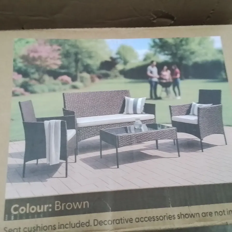 BOXED KEPLIN 4 SEATER SOFA RATTAN SET BROWN