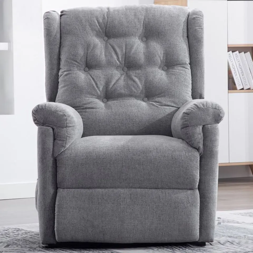 BOXED BRANSLEY GREY FABRIC DUAL RISE FABRIC RECLINER CHAIR (2 BOXES) RRP £649.99