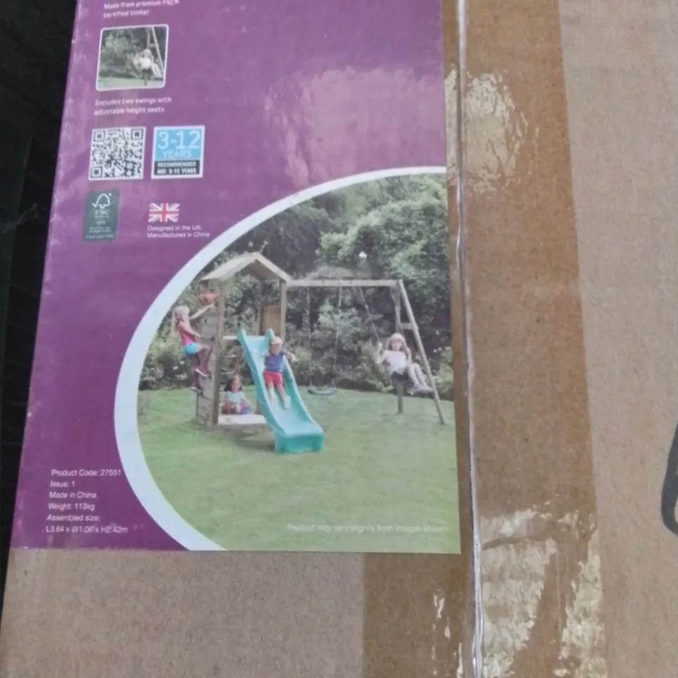 PLUM WOODEN LOOKOUT TOWER & SWINGSET (7 BOXES/ITEMS)