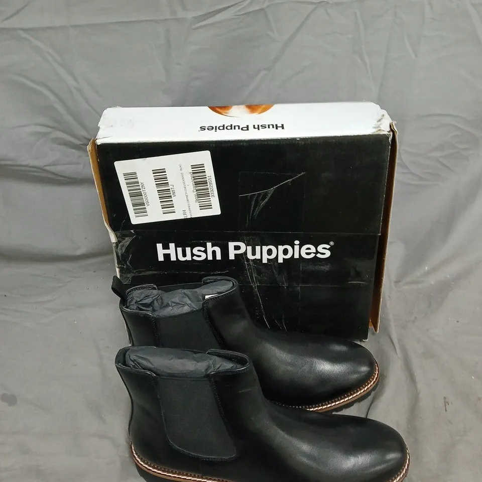 HUSH PUPPIES BLACK LEATHER CHELSEA BOOTS, ANKLE BOOTS SIZE 7